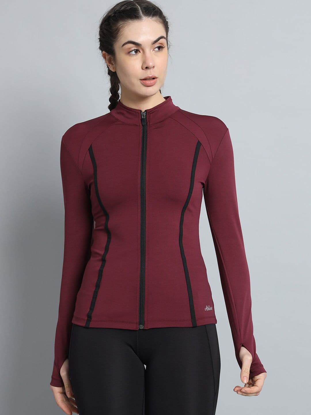 ATHLISIS Women Maroon Lightweight Training or Gym Sporty Jacket - view 1