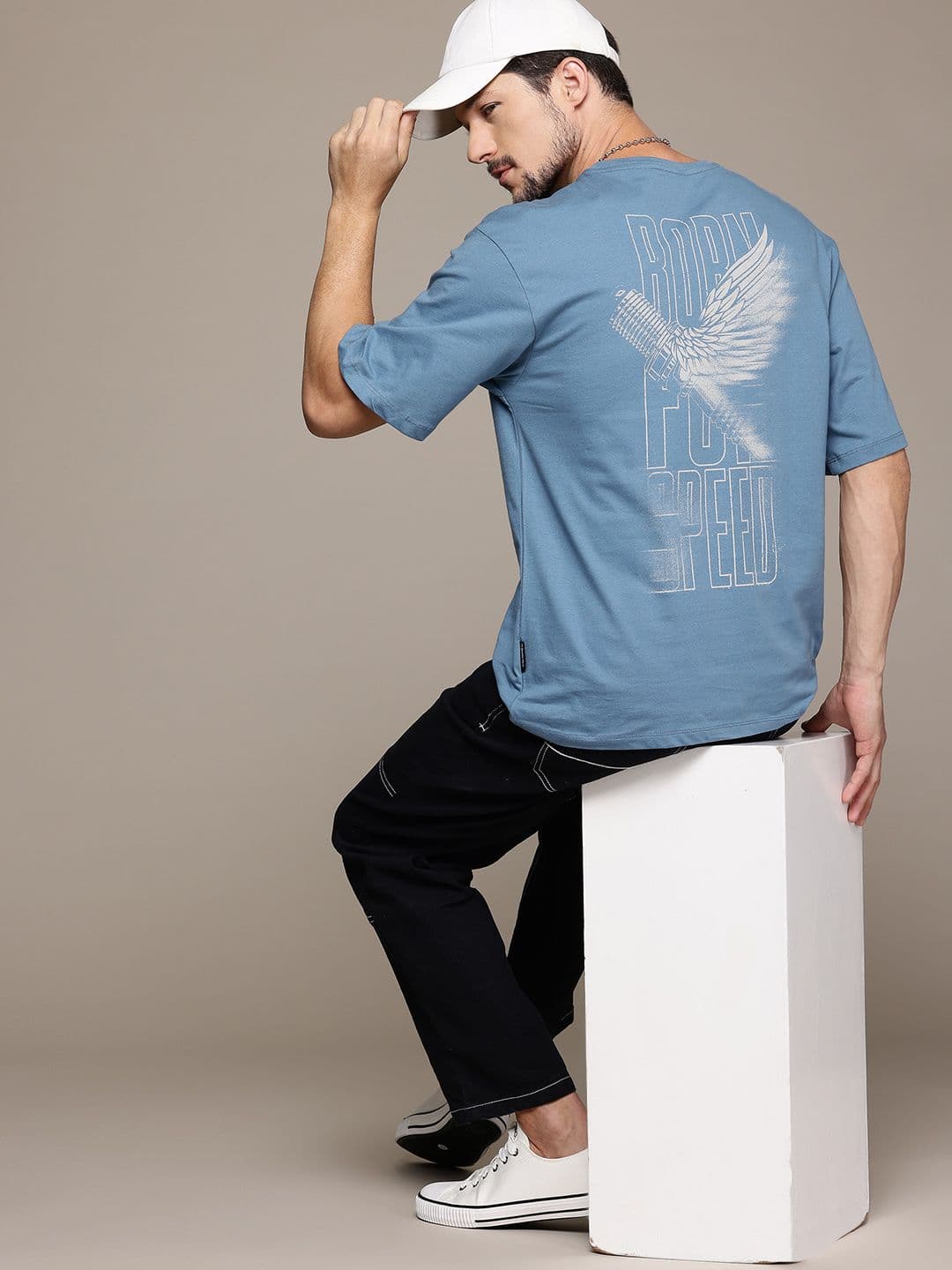 The Roadster Lifestyle Co. Printed Drop-Shoulder Sleeves Pure Cotton Relaxed T-shirt - view 1