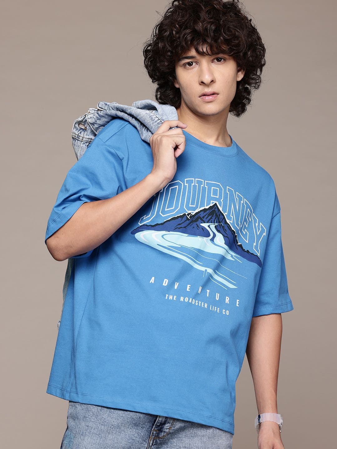 The Roadster Lifestyle Co. Printed Drop-Shoulder Sleeves Pure Cotton Relaxed T-shirt - view 1