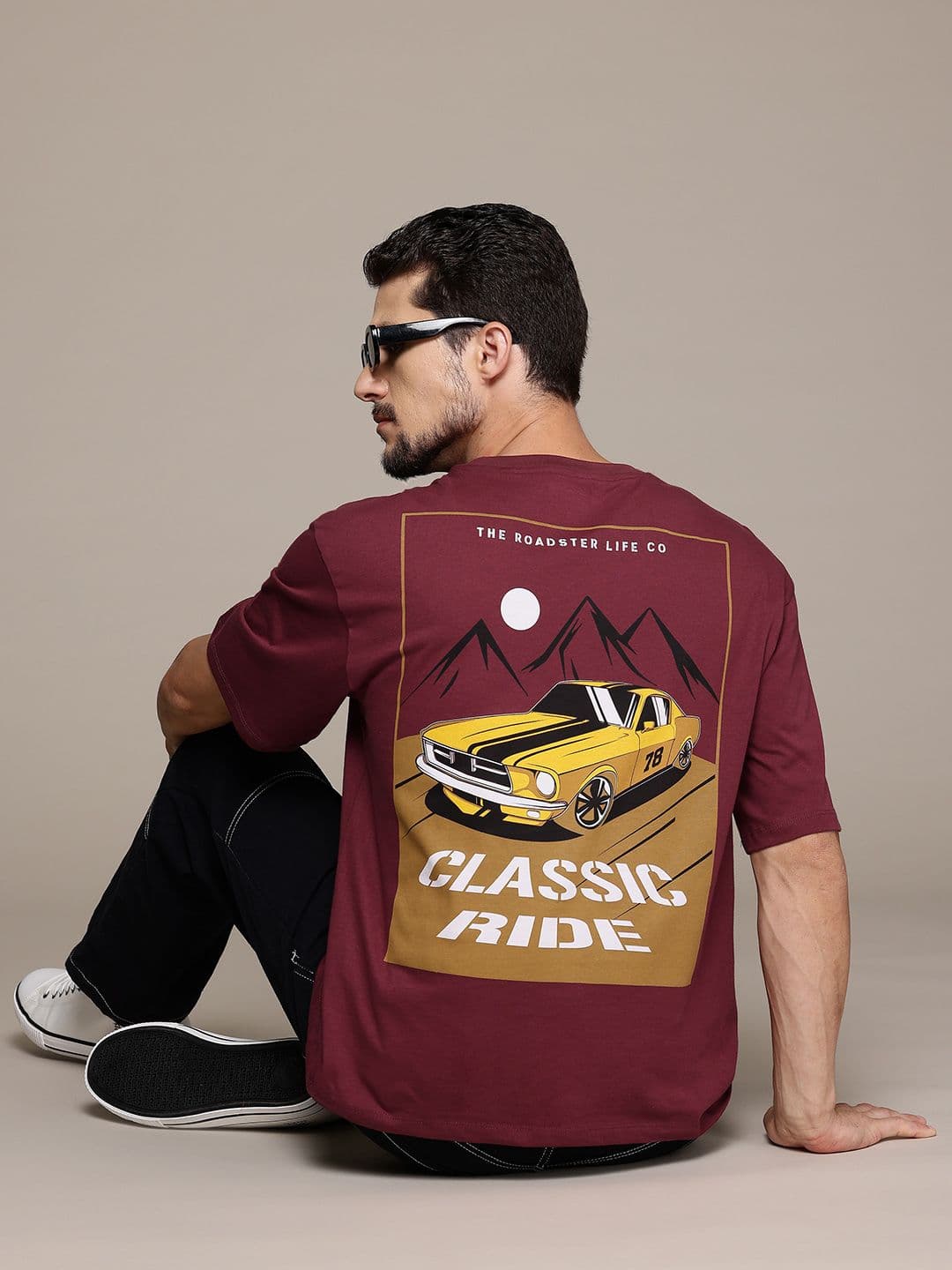The Roadster Lifestyle Co. Printed Drop-Shoulder Sleeves Pure Cotton Relaxed T-shirt - view 1