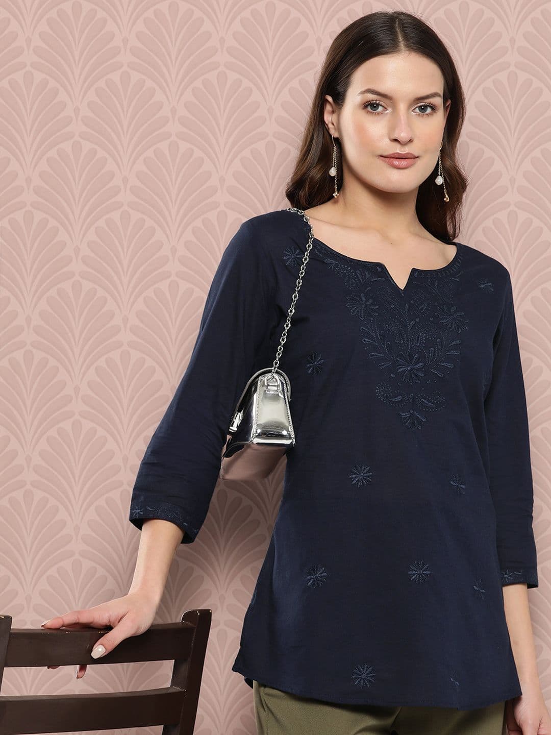 Yufta Floral Chikankari Embroidered Pure Cotton Top - view 1