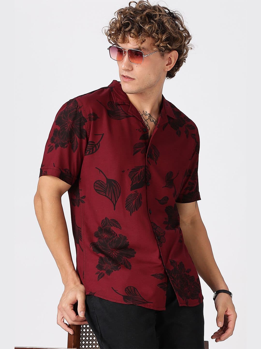 HERE&NOW Slim Fit Floral Printed Cuban Collar Casual Shirt - view 1