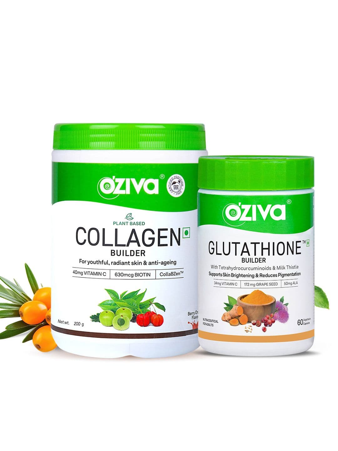 OZiva Set Of Collagen Builder Powder 250g & Glutathione Builder Capsules - 60 Capsules - view 1
