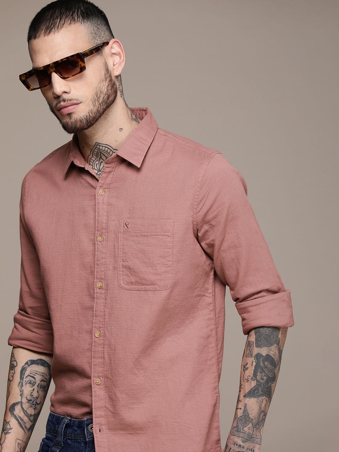 WROGN Solid Slim Fit Cotton Casual Shirt - view 1