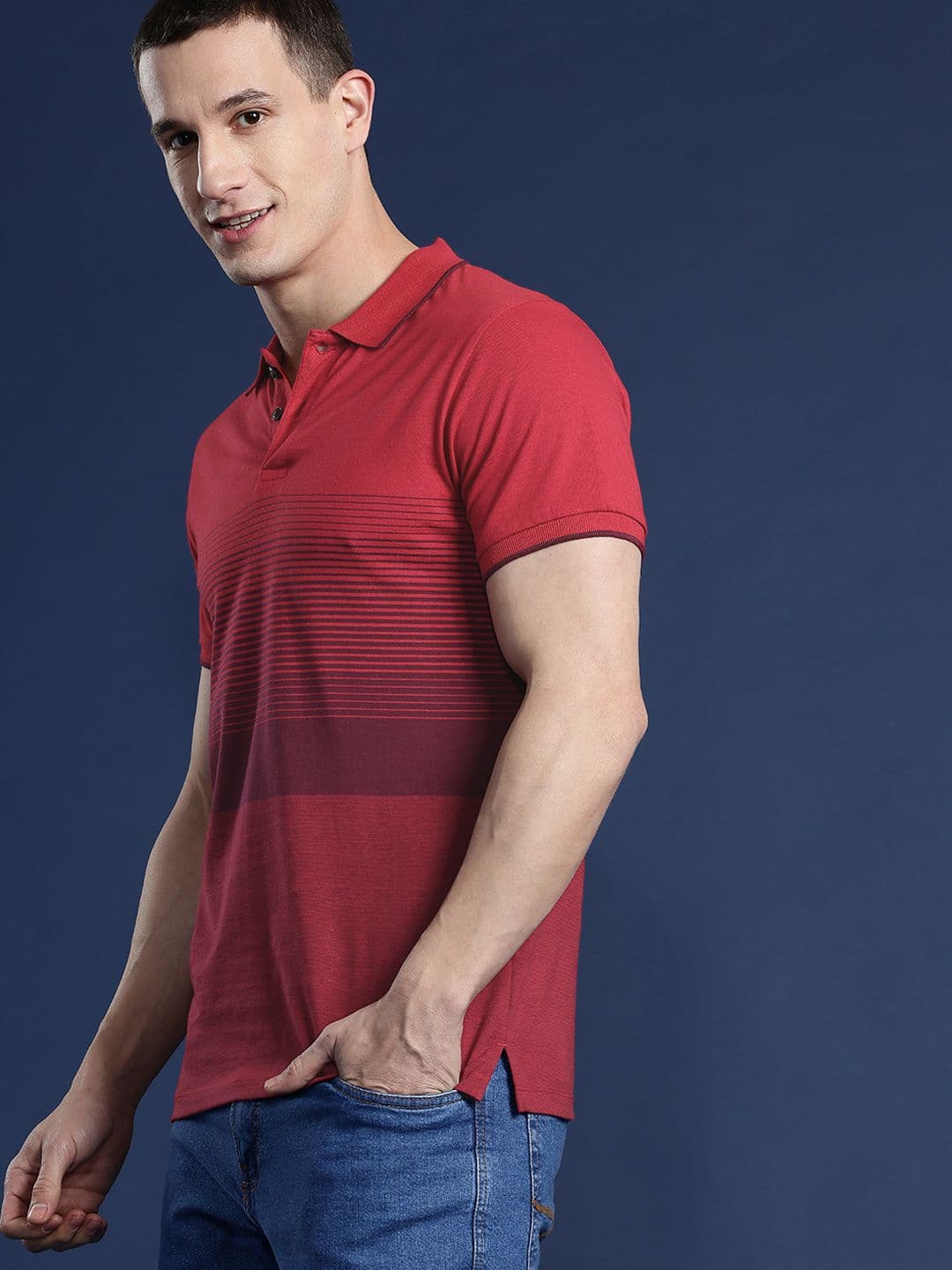 Mast & Harbour Men Striped Polo Collar T-shirt - view 1