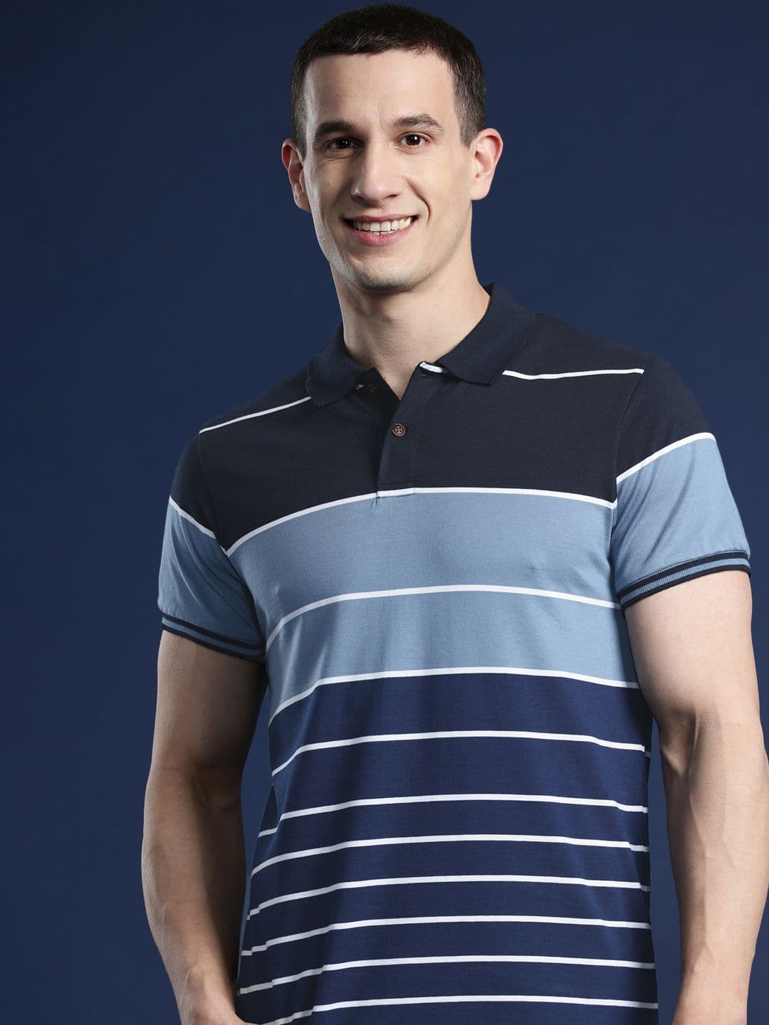 Mast & Harbour Men Striped Polo Collar T-shirt - view 1