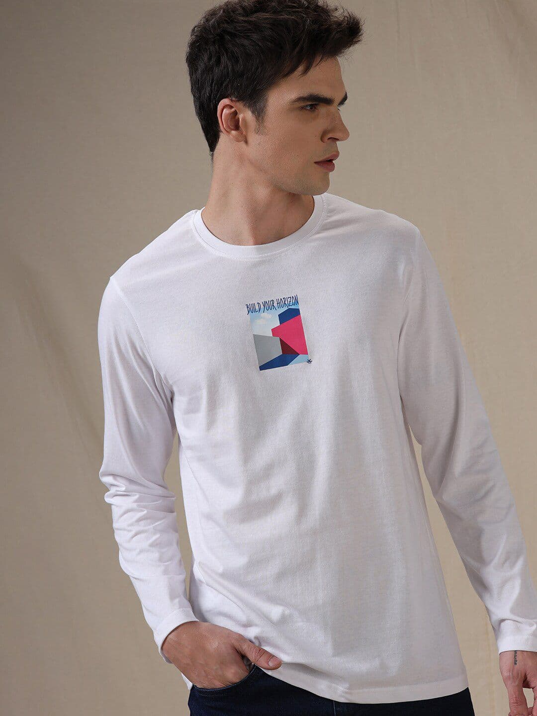 WROGN Printed Round Neck Long Sleeves Regular T-shirt - view 1