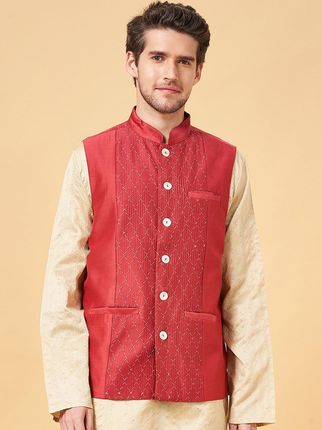 indus route by Pantaloons Woven Design Nehru jacket - view 1