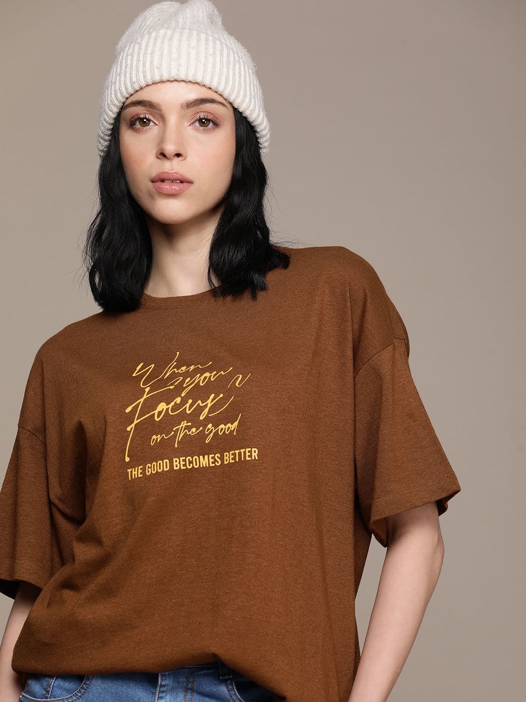 The Roadster Life Co. Typography Printed Drop-Shoulder Sleeves Oversized T-shirt - view 1