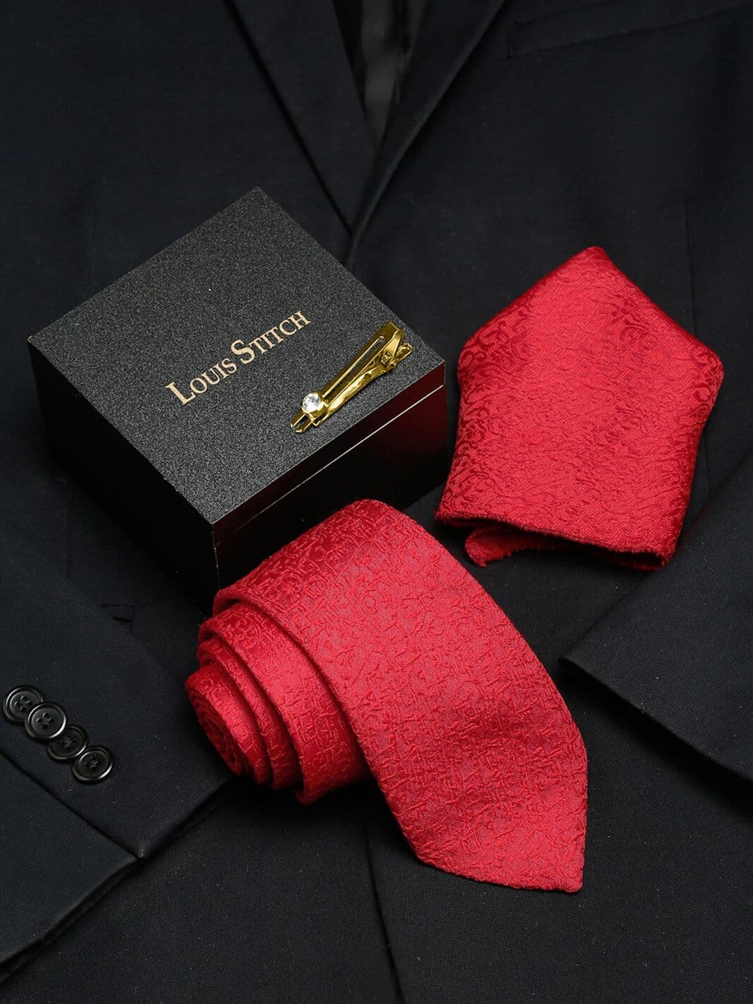 LOUIS STITCH Men Printed Italian Silk Necktie Accessory Gift Set - view 1