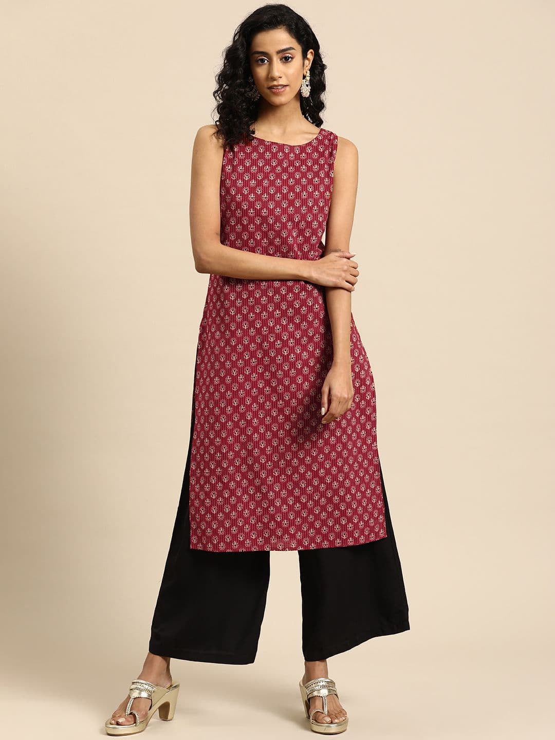 anayna Women Ethnic Motifs Printed Kantha Work Dobby Kurta - view 1