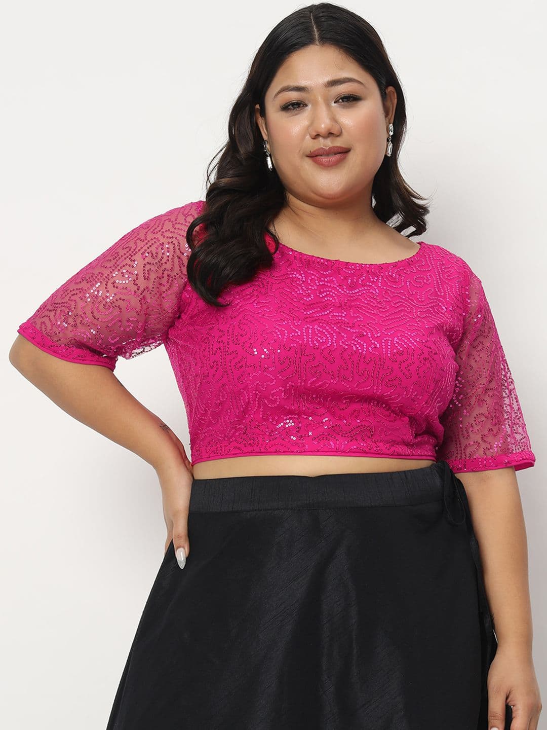 studio rasa Plus Size Sequinned Embellished Net Saree Blouse - view 1