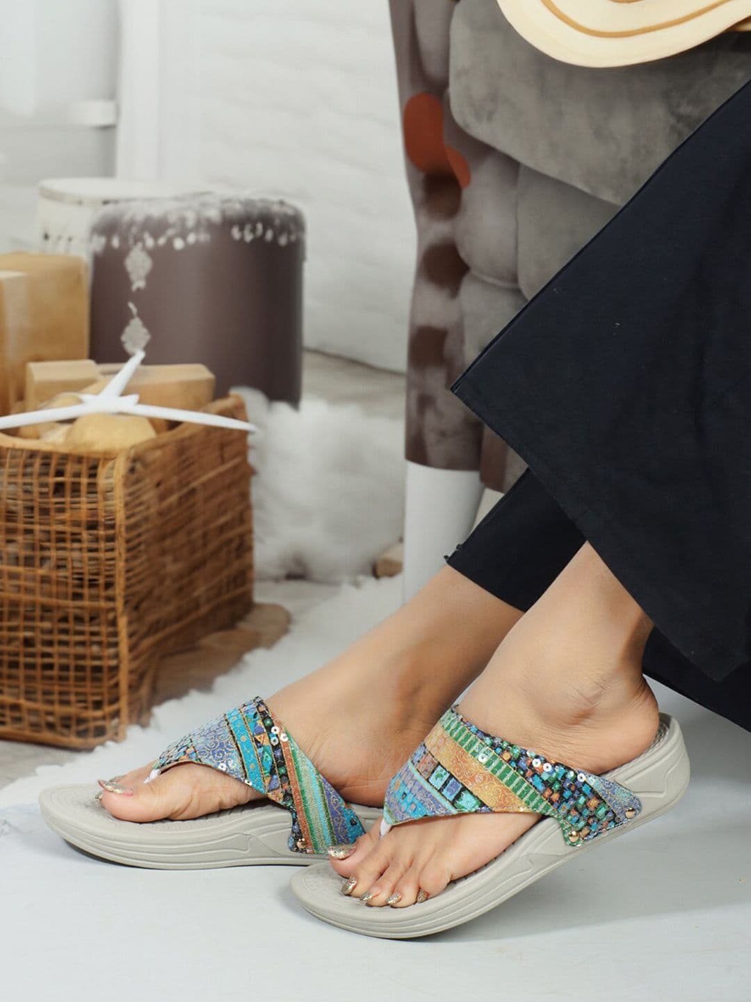 Carlton London sports Embellished Open Toe Flats - view 1
