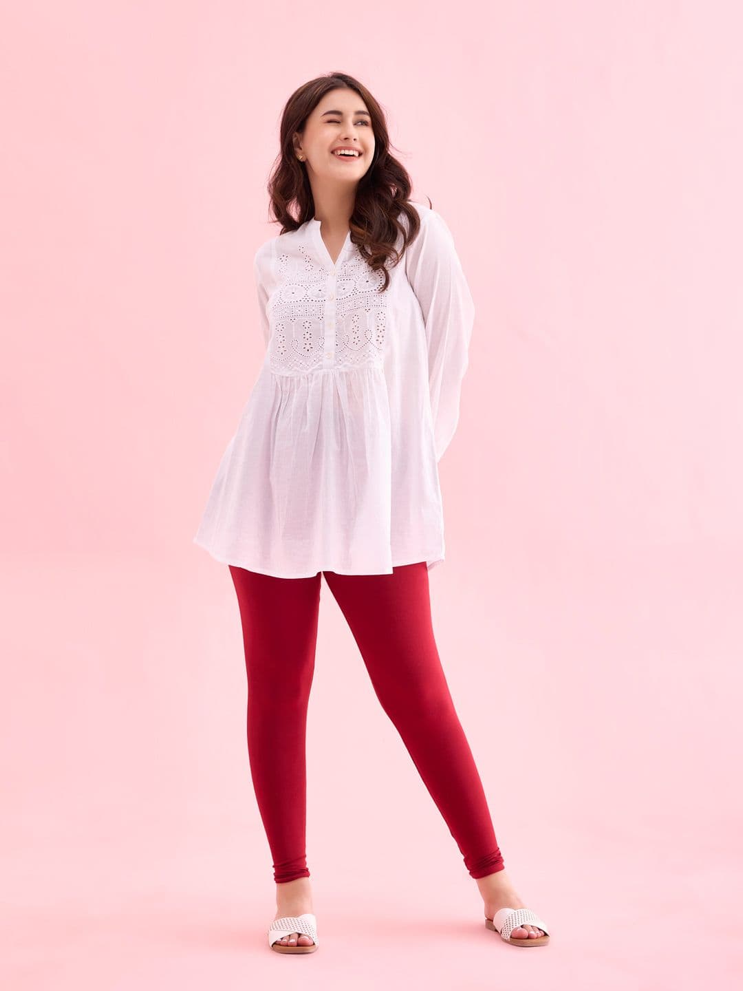 Go Colors Women Red Solid Ankle-Length Leggings - view 1