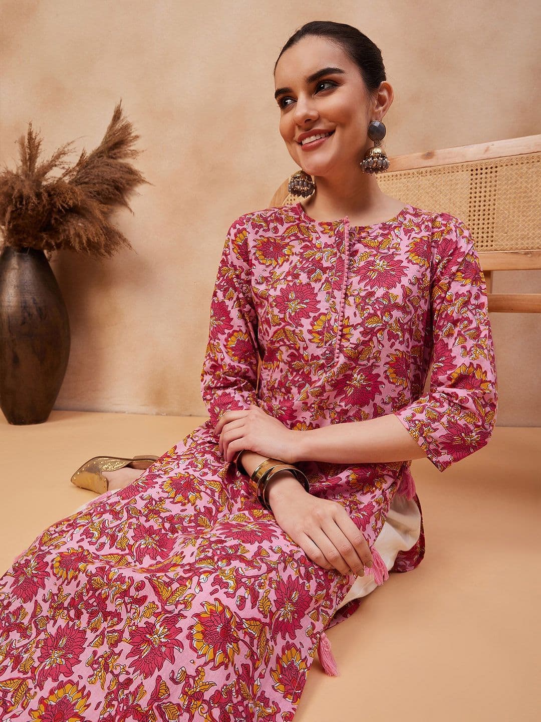 Anouk X fwd Floral Printed Round Neck Cotton Straight Kurta - view 1