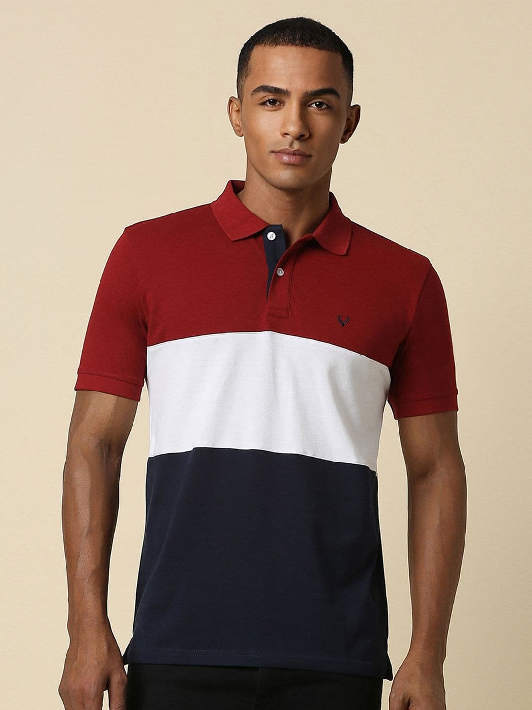 Allen Solly Colourblocked Polo Collar Pure Cotton Casual T-shirt - view 1