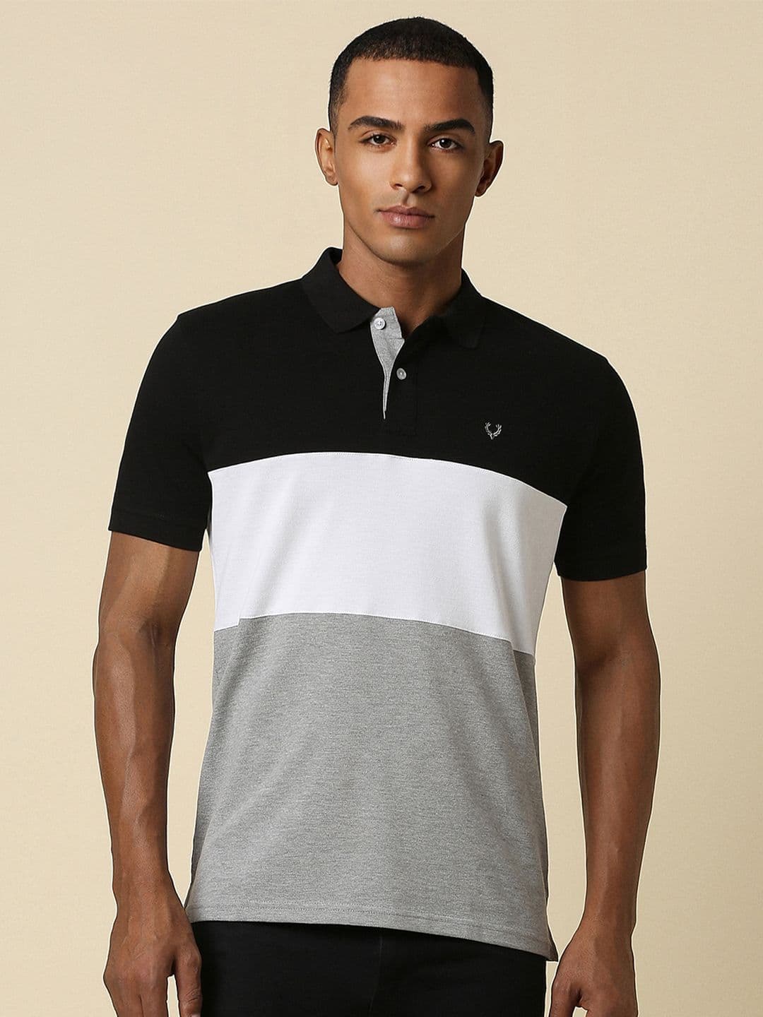 Allen Solly Colourblocked Polo Collar Pure Cotton Casual T-shirt - view 1