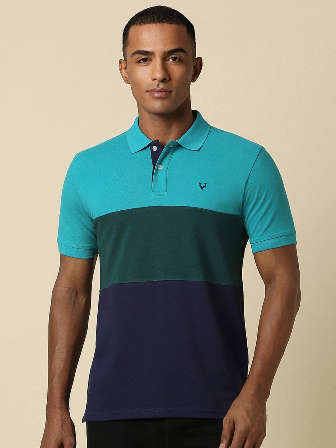 Allen Solly Colourblocked Polo Collar Pure Cotton Casual T-shirt - view 1