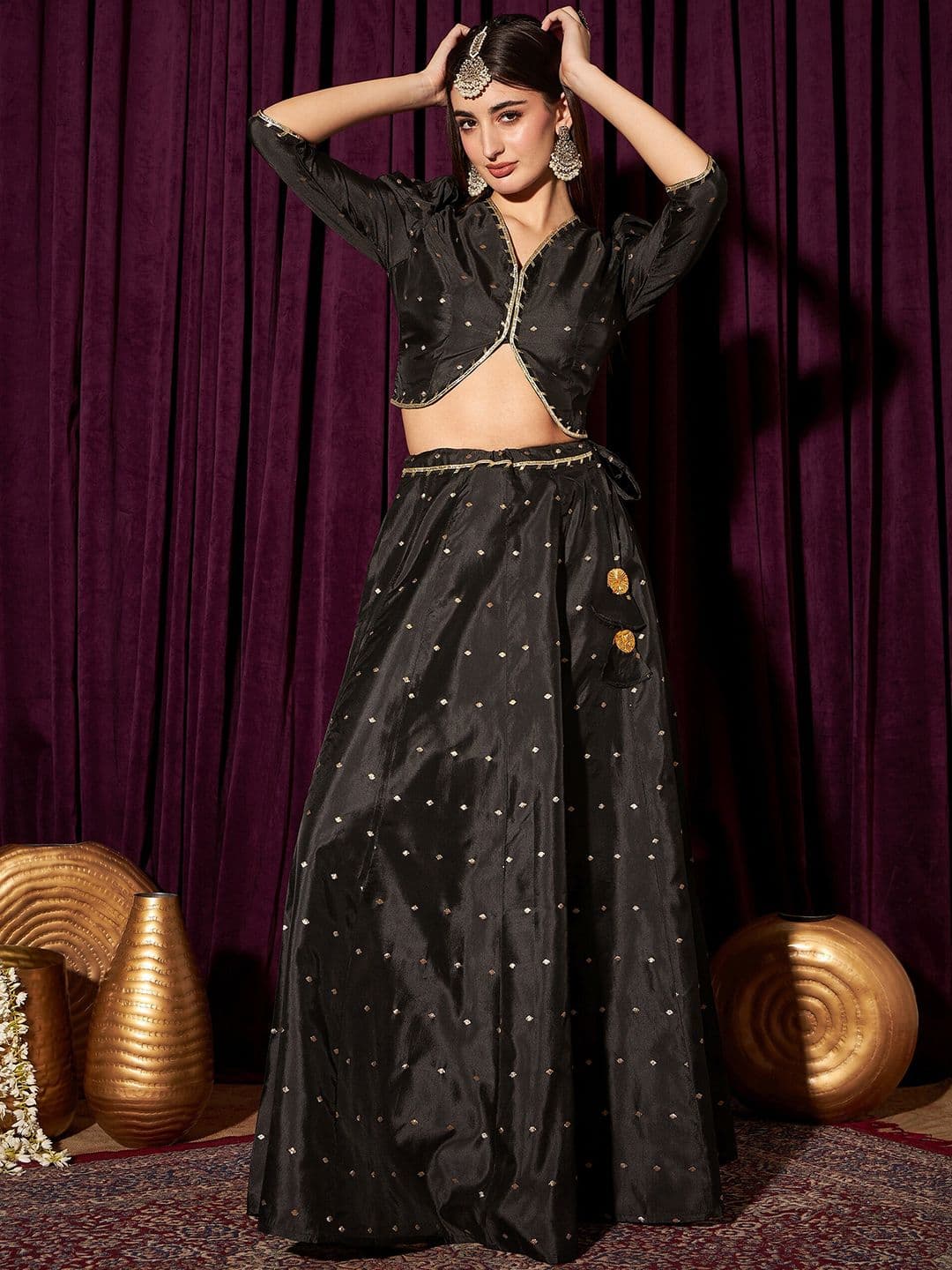 indo street Woven Design Gotta Patti Ready To Wear Lehenga & Choli - view 1