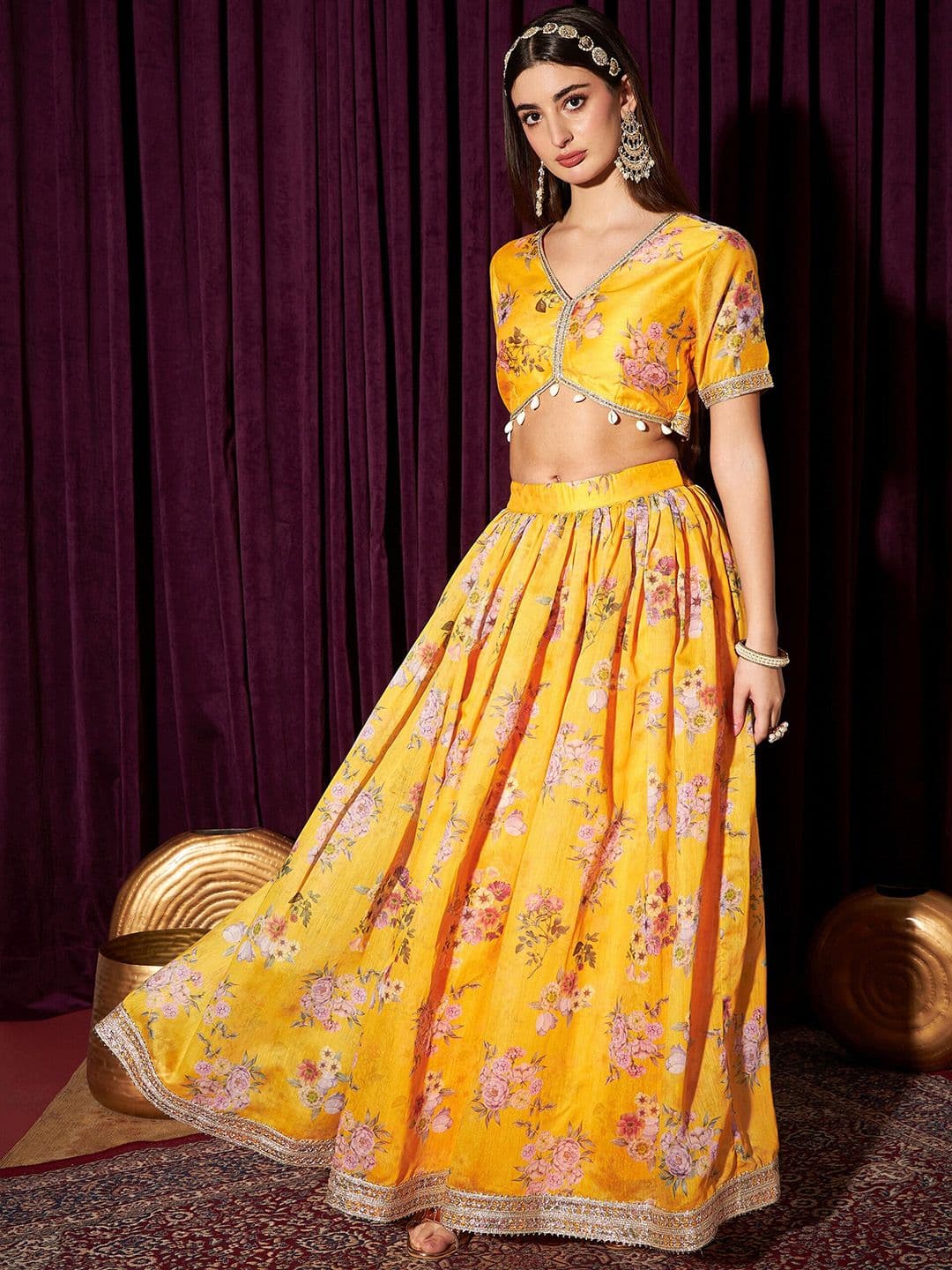 indo street Floral Printed Gotta Patti Ready To Wear Lehenga & Choli - view 1