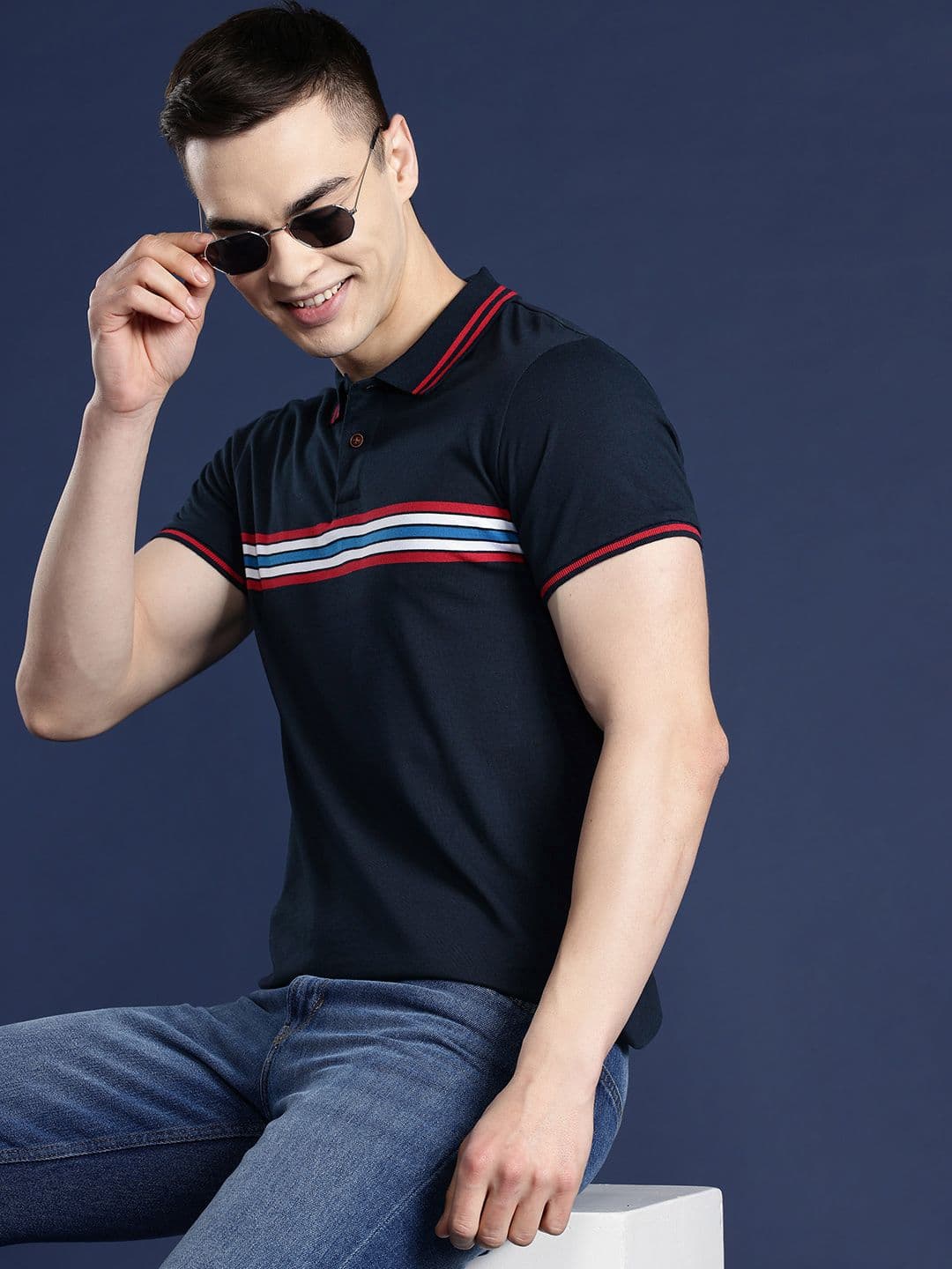 Mast & Harbour Men Striped Polo Collar T-shirt - view 1