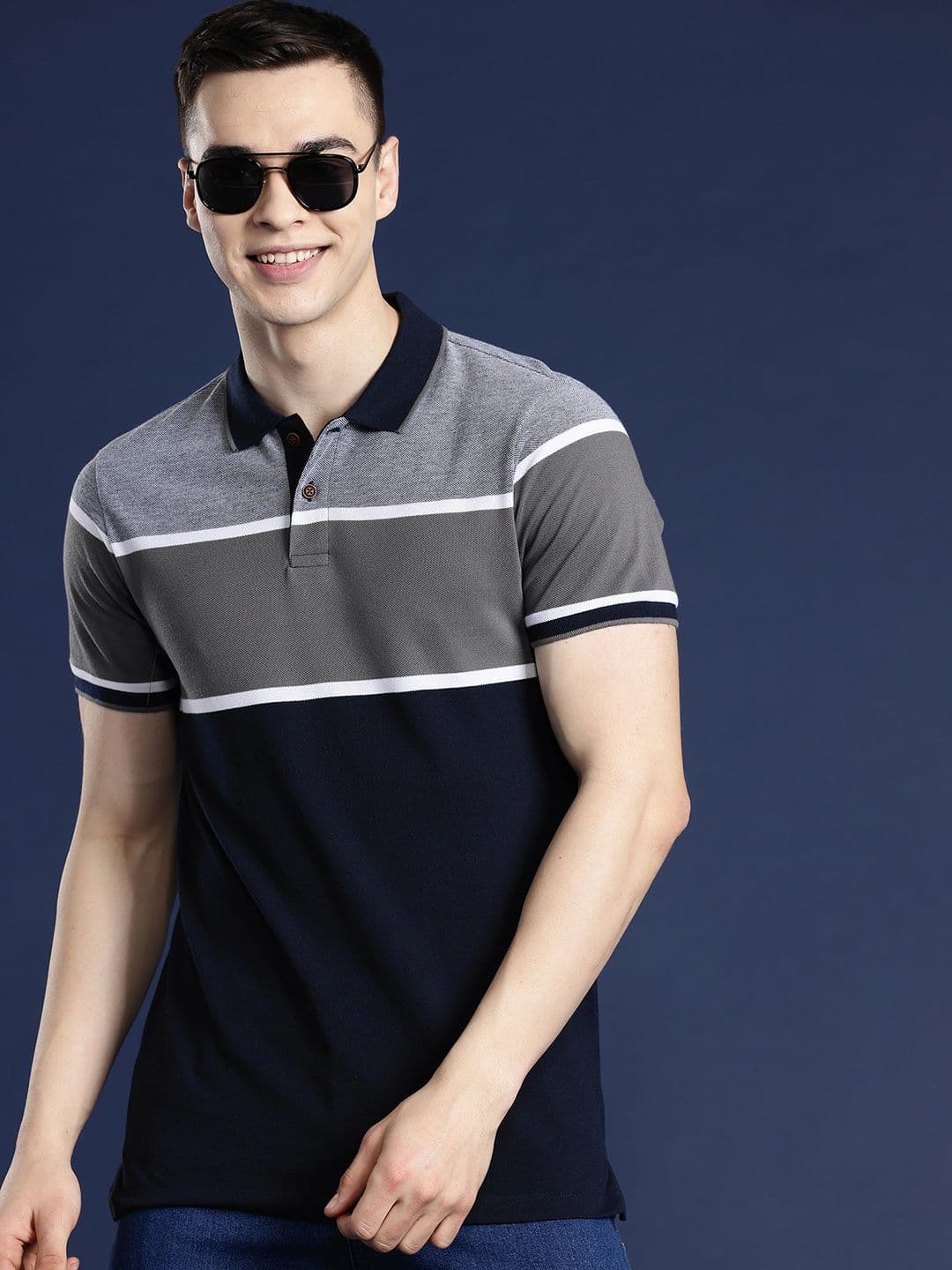 Mast & Harbour Men Colourblocked Polo Collar T-shirt - view 1