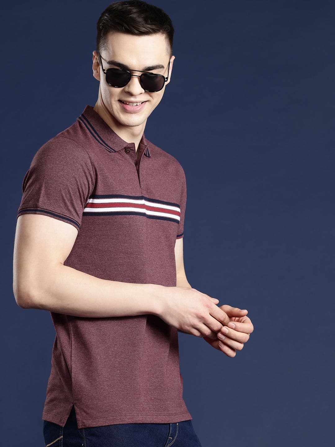 Mast & Harbour Men Striped Polo Collar T-shirt - view 1