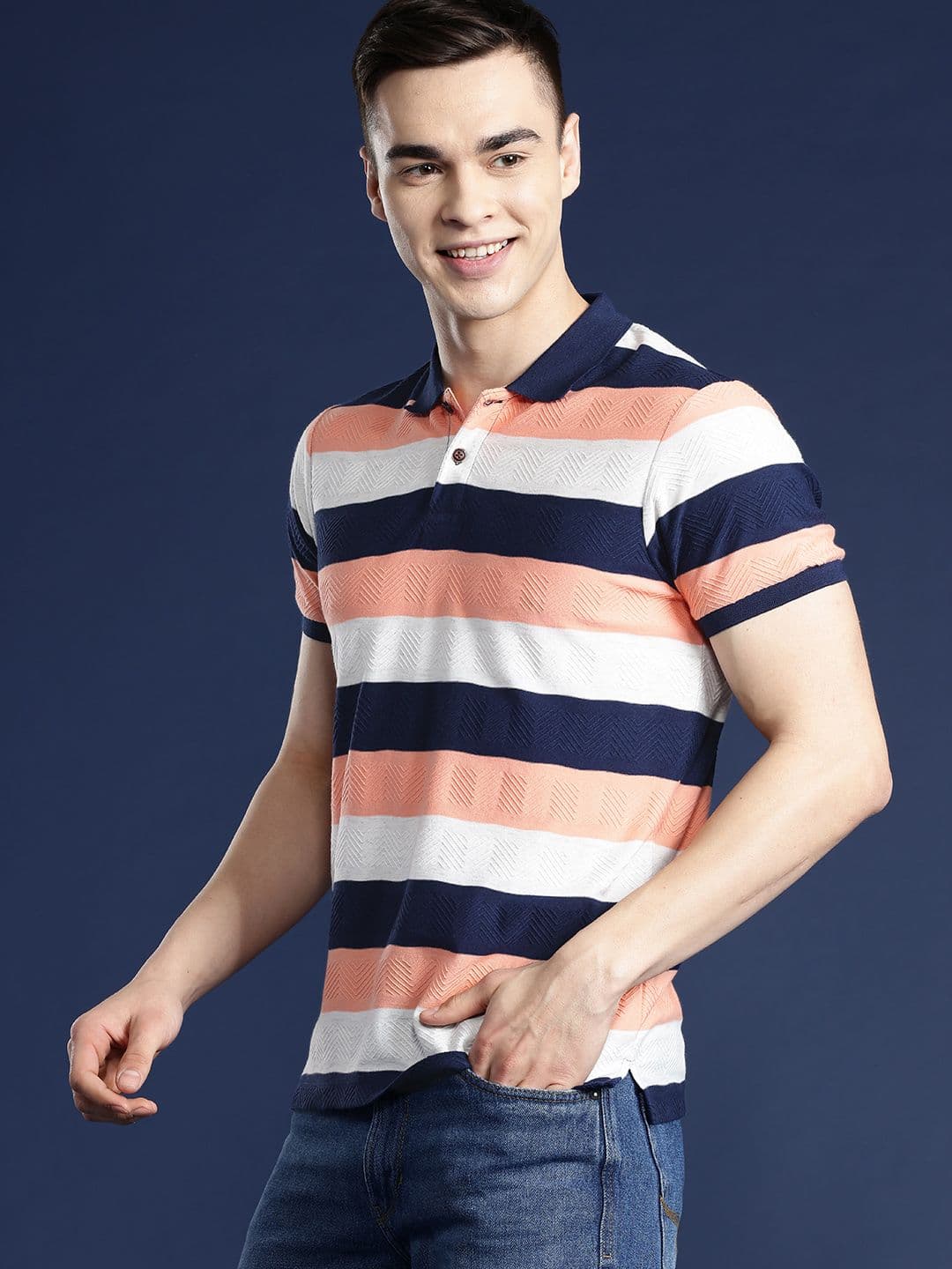 Mast & Harbour Men Striped Polo Collar T-shirt - view 1