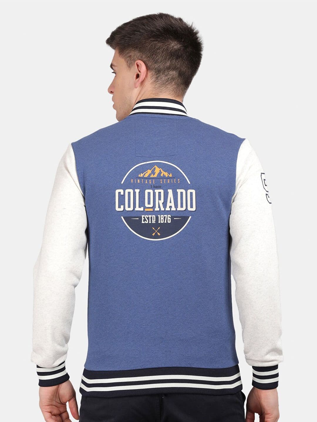 t-base Typography Printed Stand Collar Varsity Jacket - view 1