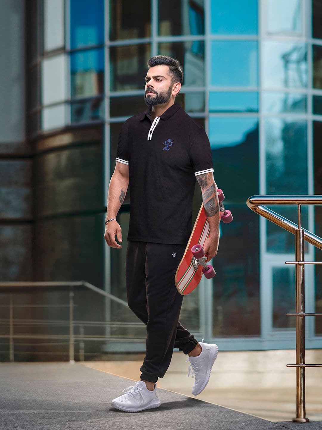 WROGN Brand Logo Printed Polo Collar Slim Fit T-shirt - view 1