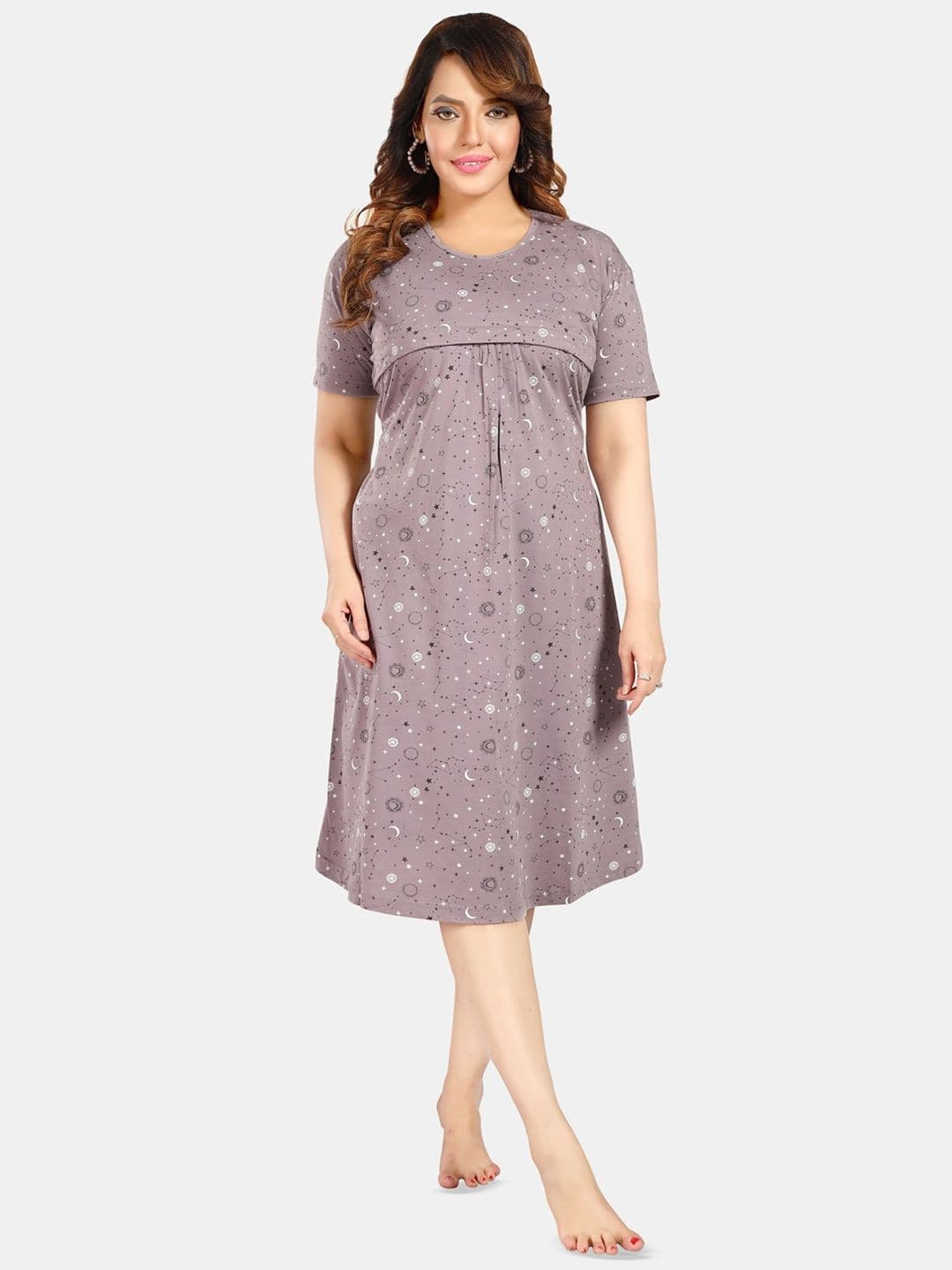 Fabme Maternity Printed Pure Cotton Nightdress - view 1