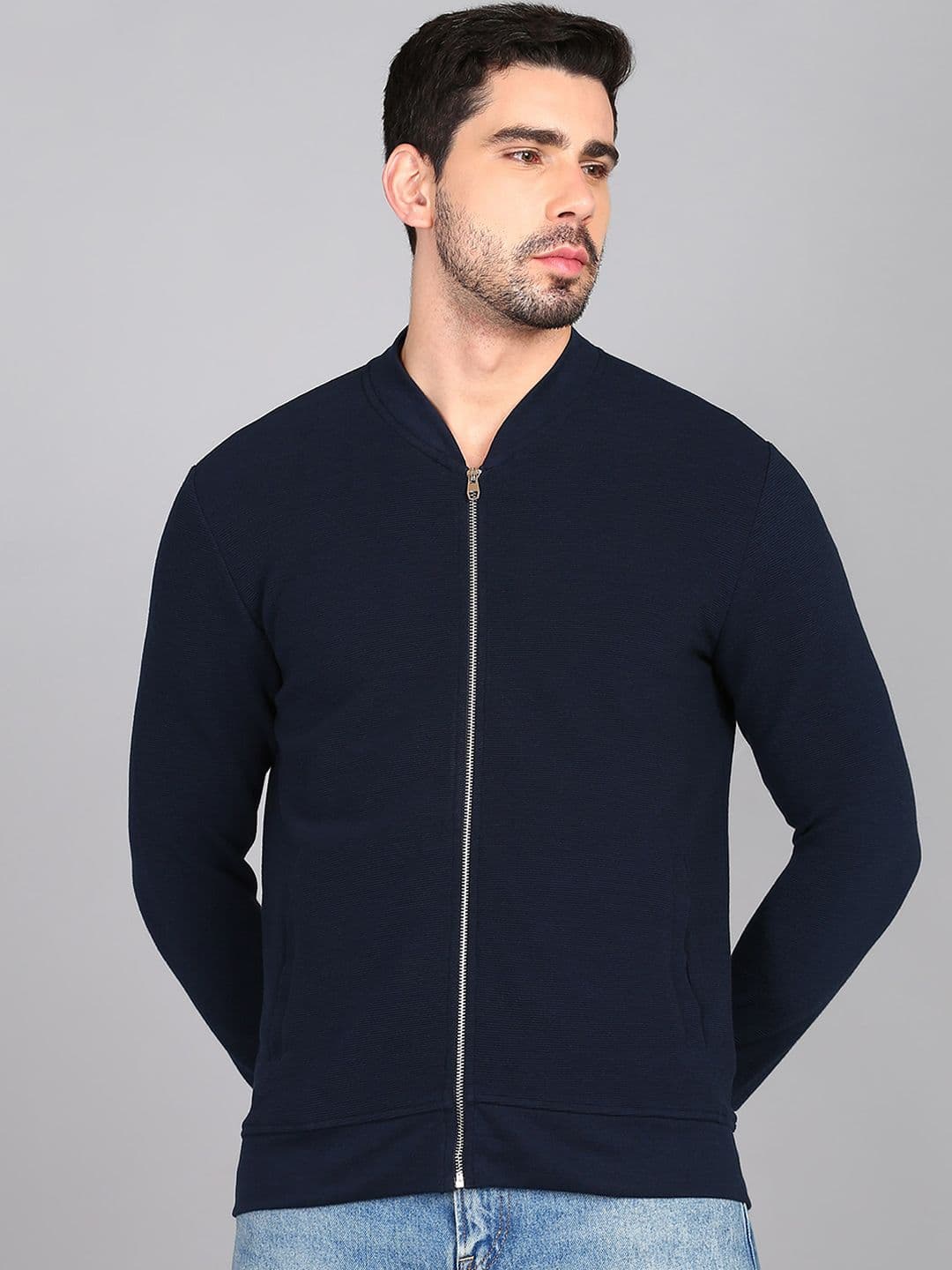 Alan Jones Stand Collar Long Sleeves Corduroy Bomber Jacket - view 1