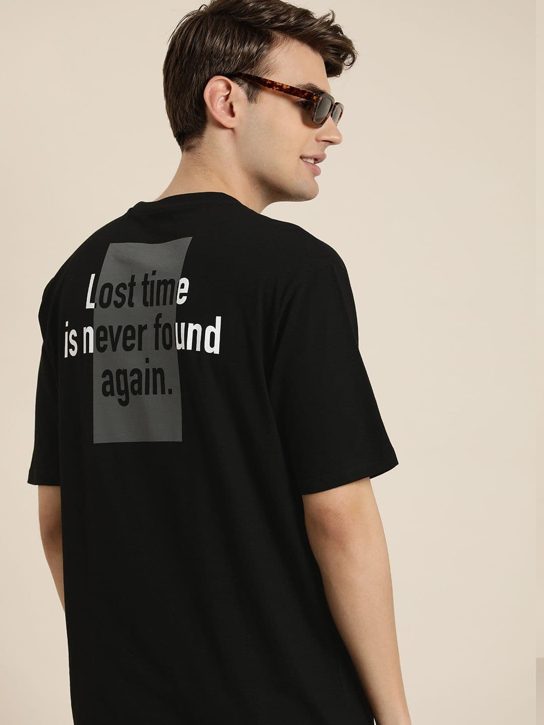HERE&NOW Pure Cotton Typography Printed Drop-Shoulder Sleeves T-shirt - view 1