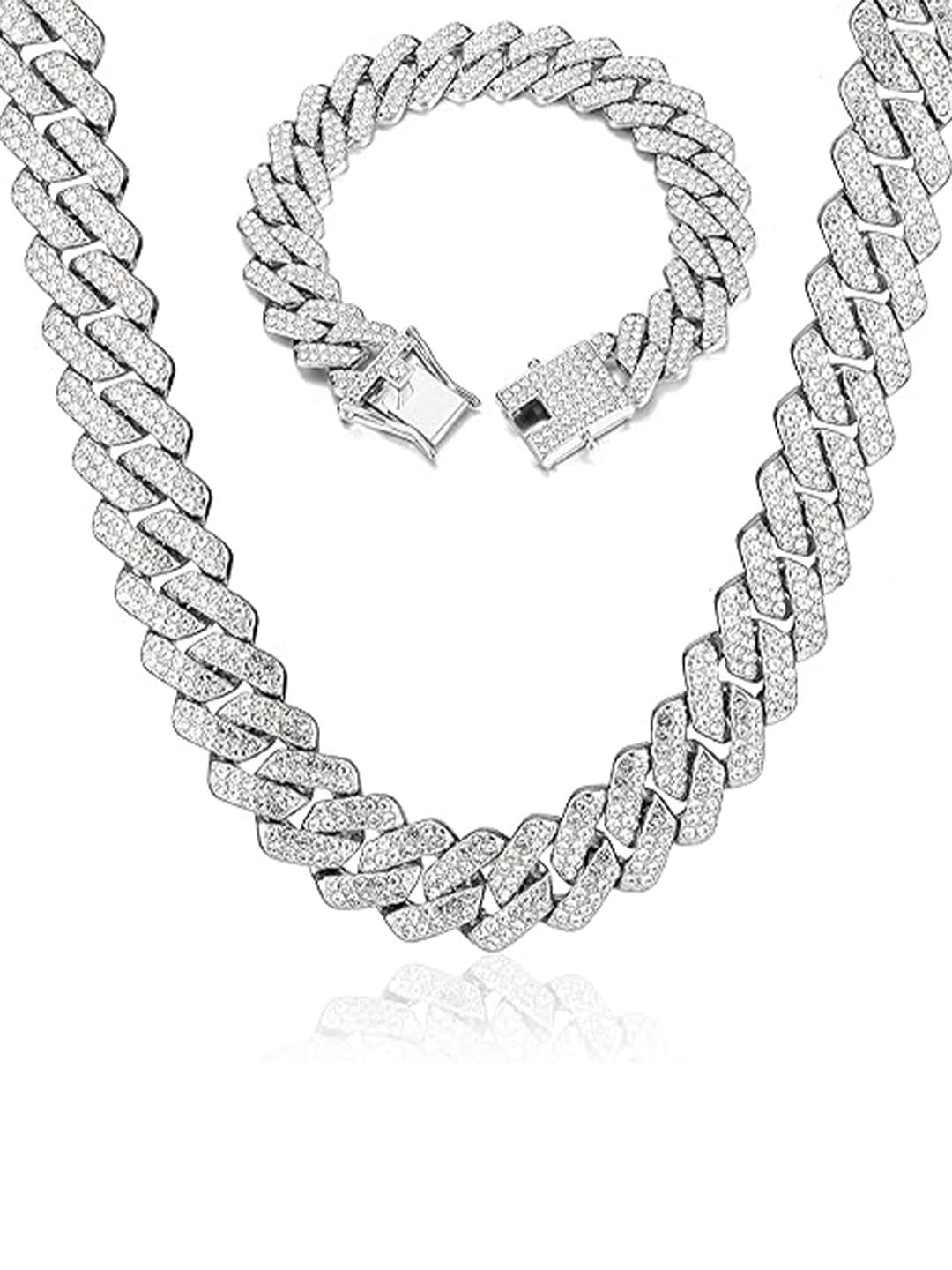 MEENAZ Men Silver Plated American Diamond Chain & Bracelet - view 1