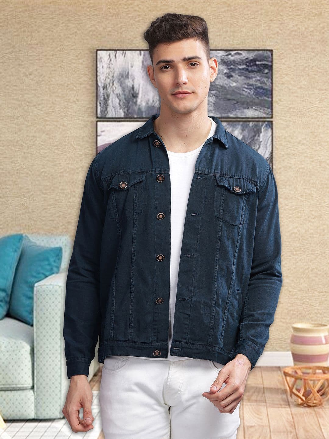 Kuons Avenue Spread Collar Long Sleeves Denim Jacket - view 1