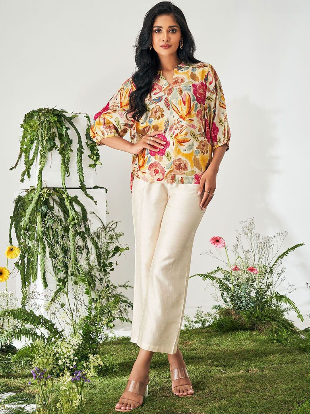 DRESOUL Printed Mandarin Collar Top With Trousers - view 1