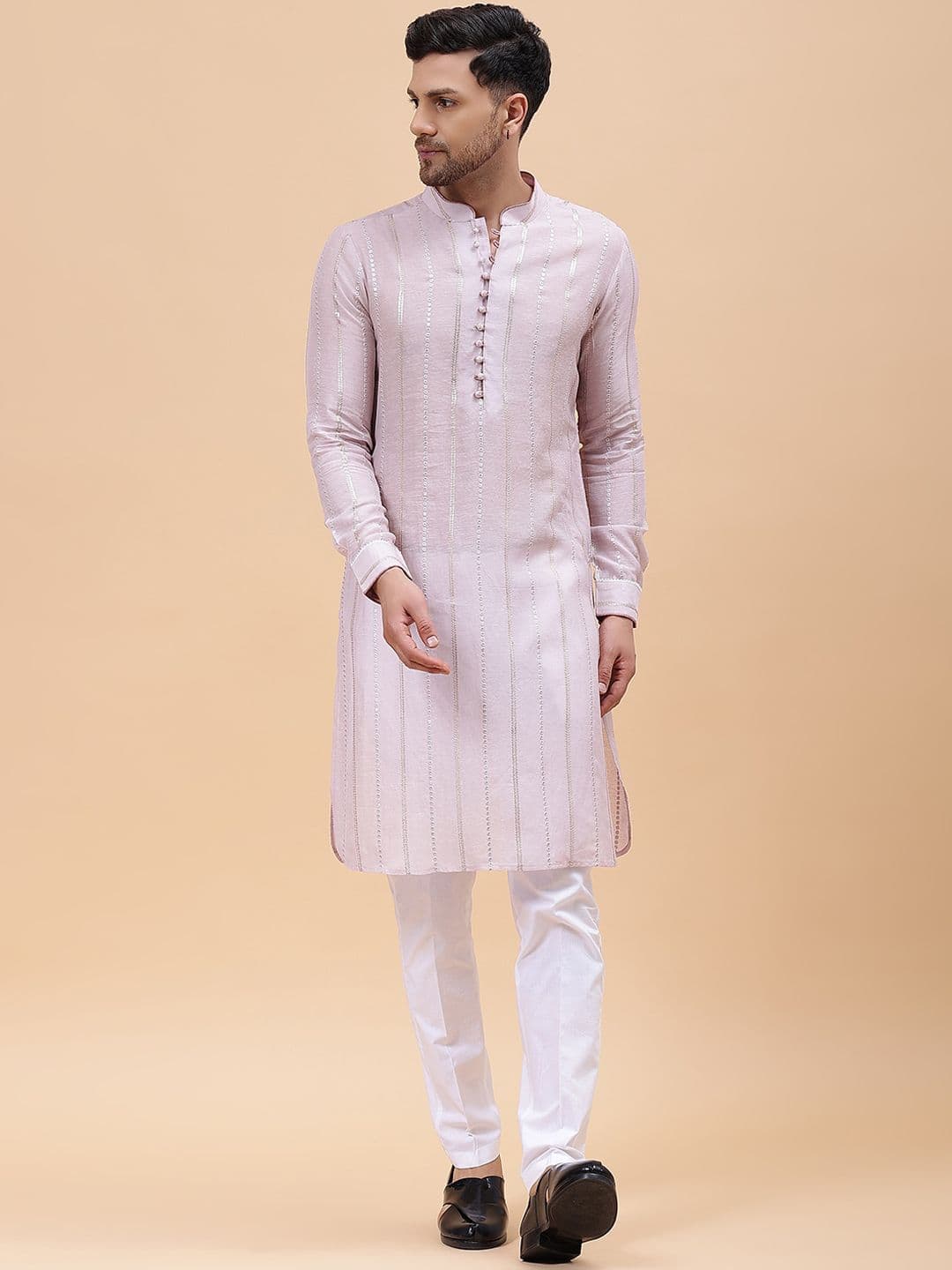 See Designs Striped Sequins Chanderi Silk Kurta - view 1