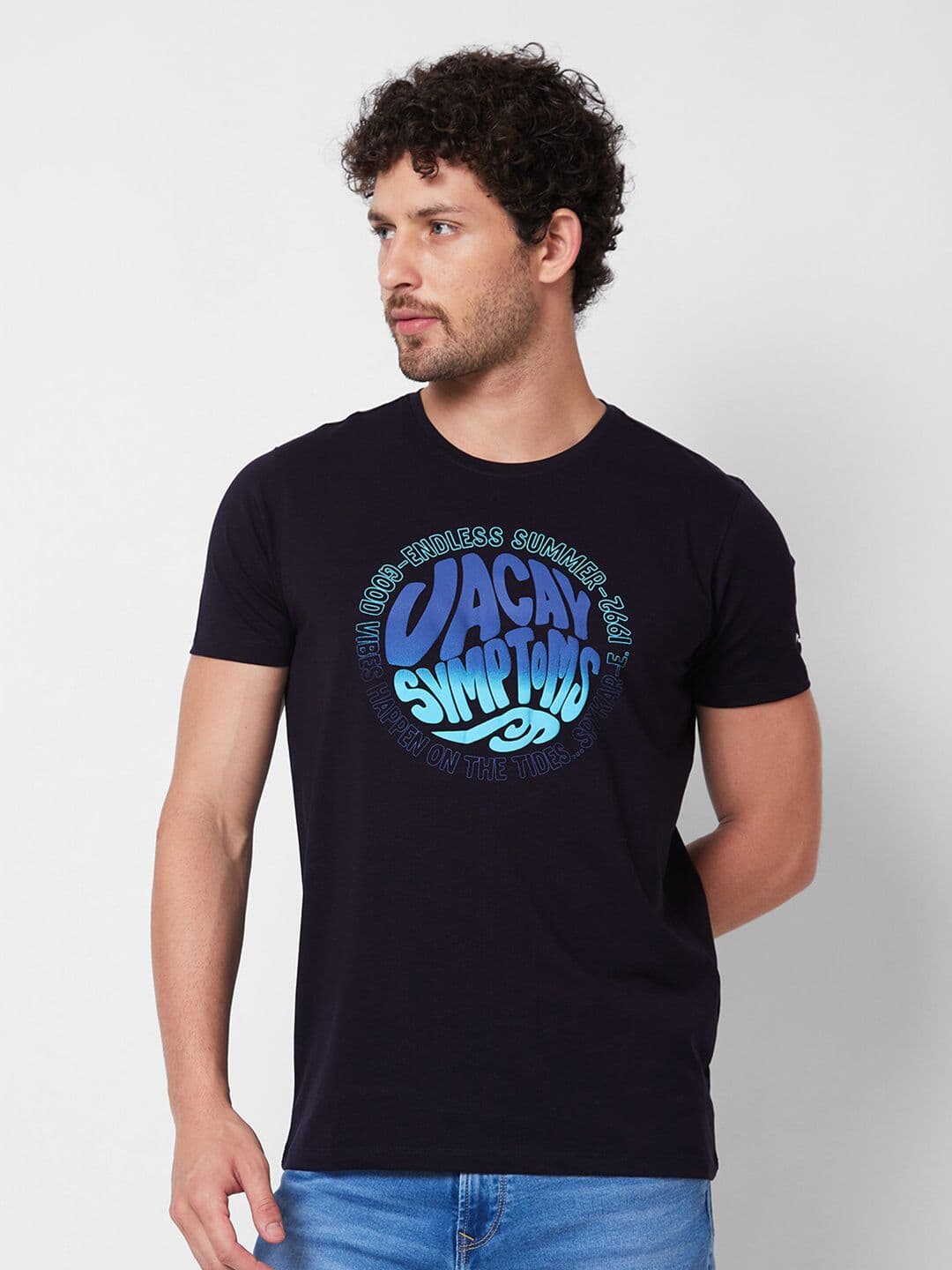 SPYKAR Round Neck Short Sleeves Typography Printed Slim Fit Cotton T-shirt - view 1