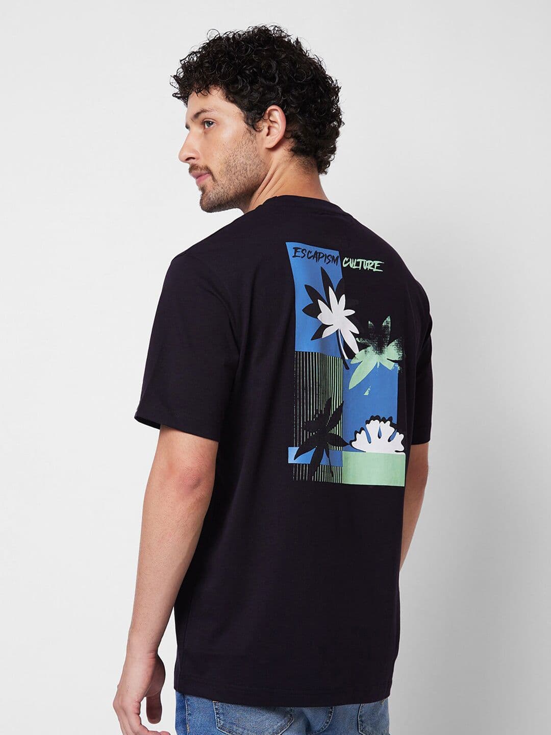 SPYKAR Round Neck Short Sleeves Abstract Printed Pure Cotton Slim Fit T-shirt - view 1