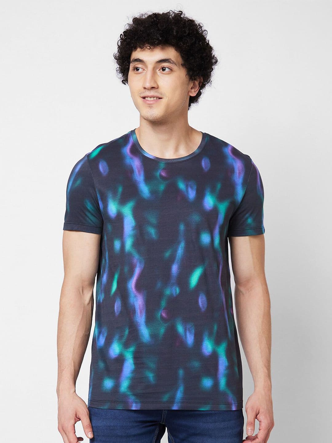 SPYKAR Round Neck Short Sleeves Printed Slim Fit Cotton T-shirt - view 1