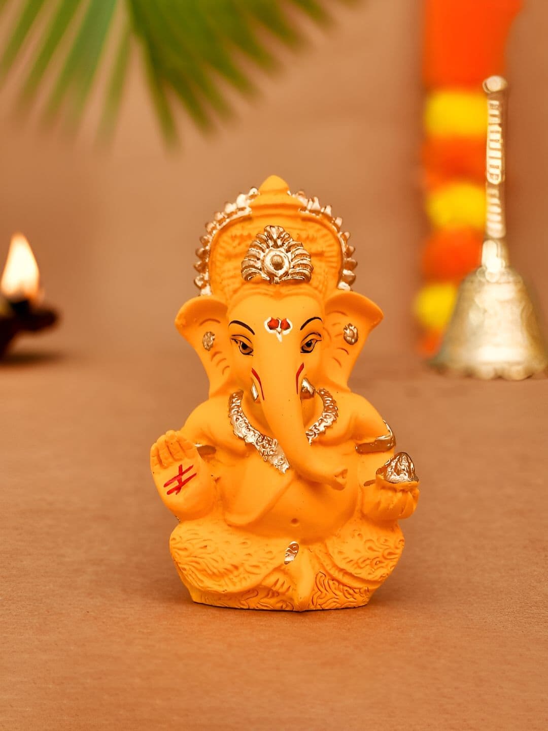 CraftVatika Ganesha Ganpati Orange Ceramic Matte Prayer Room Small Showpiece - 3.2 Inches - view 1