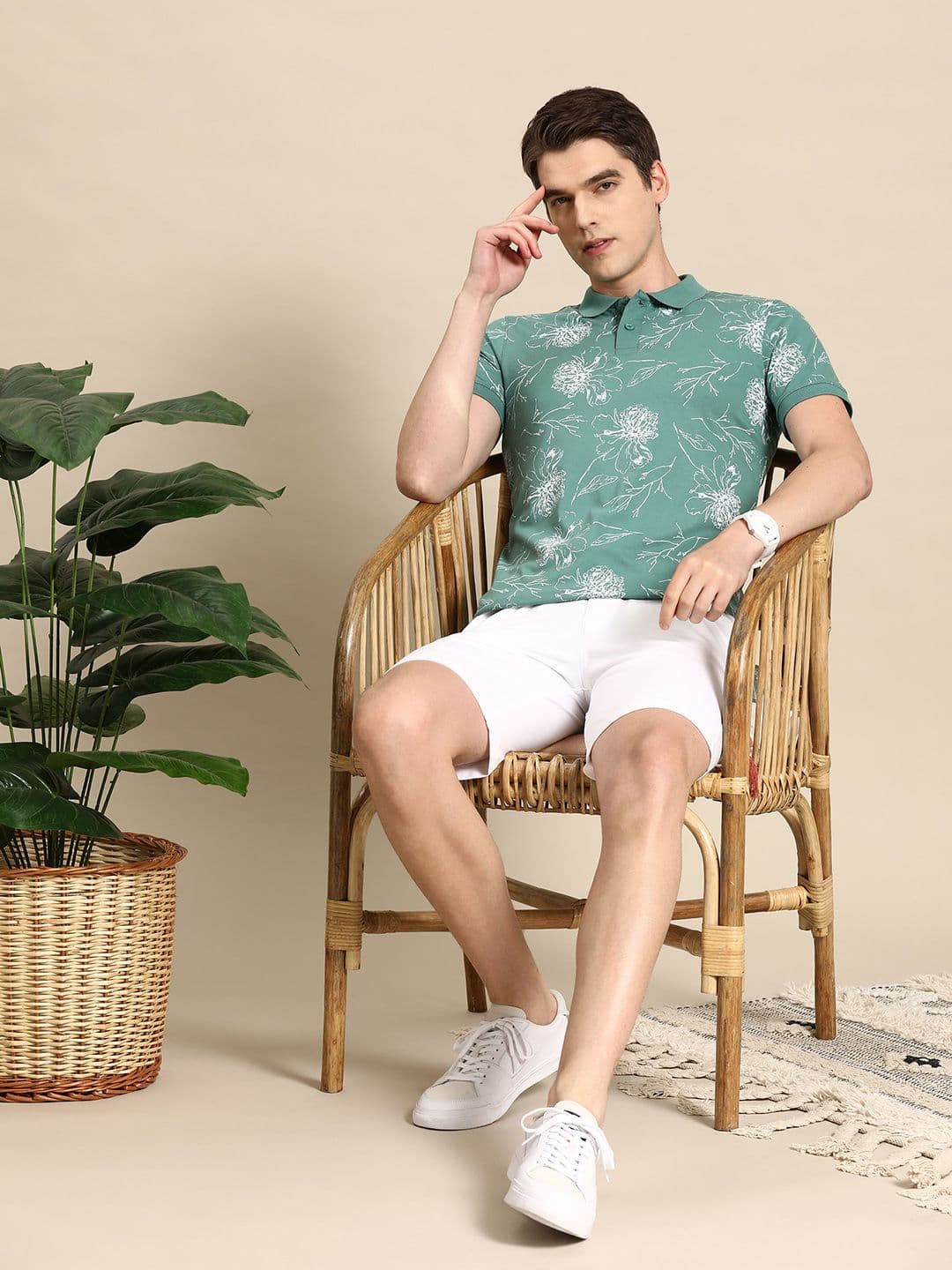 Mast & Harbour Floral Printed Polo Collar T-shirt - view 1