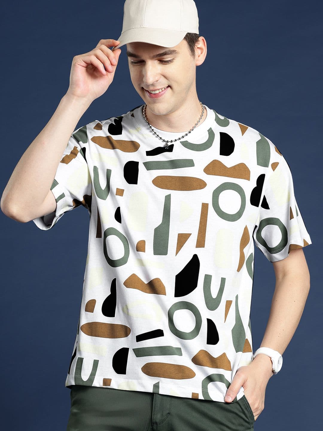 Mast & Harbour Printed Drop-Shoulder Sleeves Relaxed Fit T-shirt - view 1