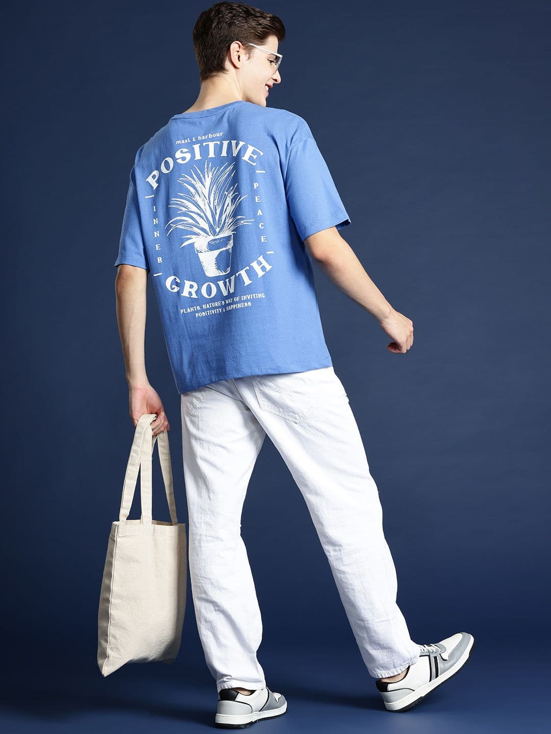 Mast & Harbour Printed Drop-Shoulder Sleeves Oversized T-shirt - view 1