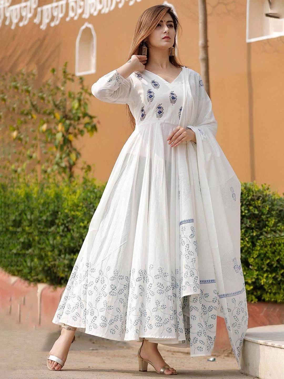 KALINI Floral Printed Pleated Anarkali Kurta With Dupatta - view 1