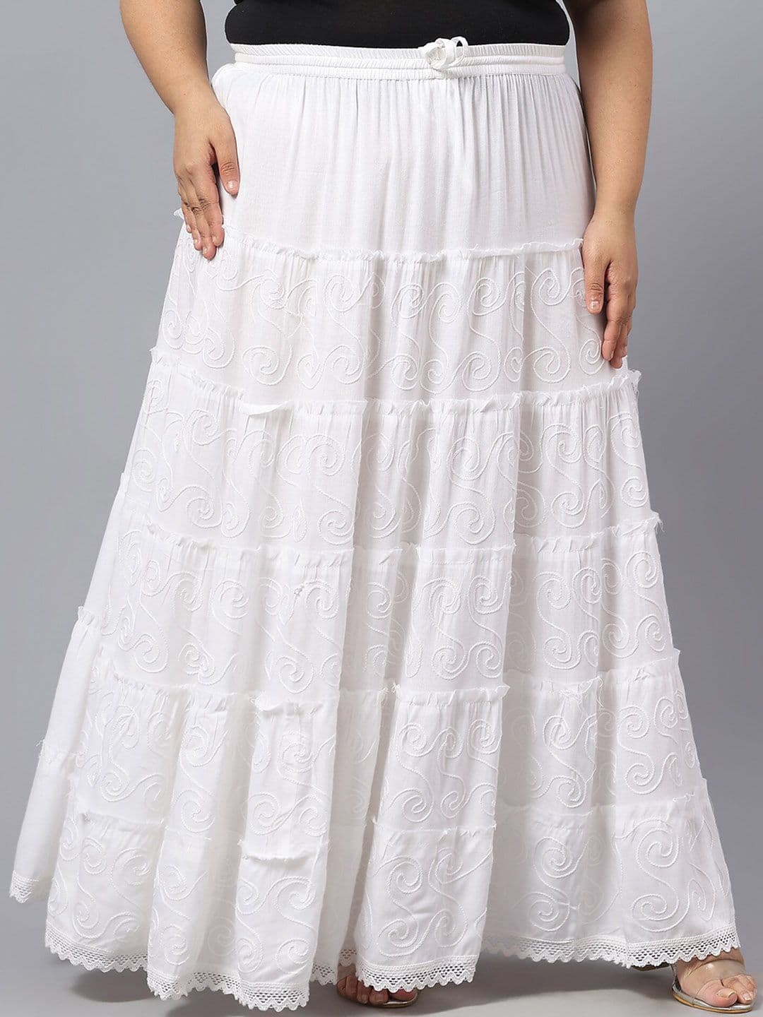 SAAKAA Plus Size Self Design Laced Flared Maxi Skirt - view 1