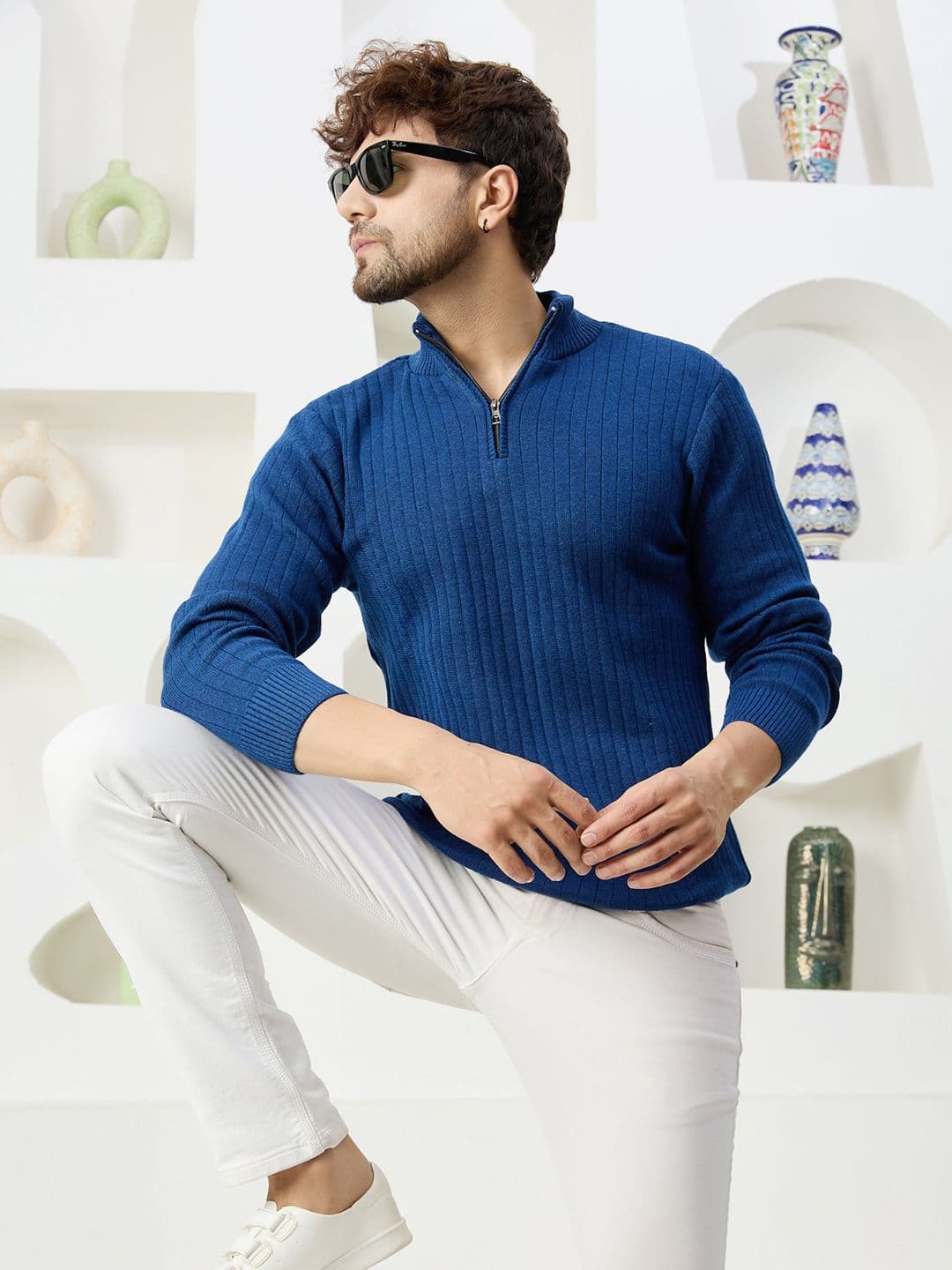 KVETOO Ribbed Mock Collar Acrylic Pullover Sweater - view 1