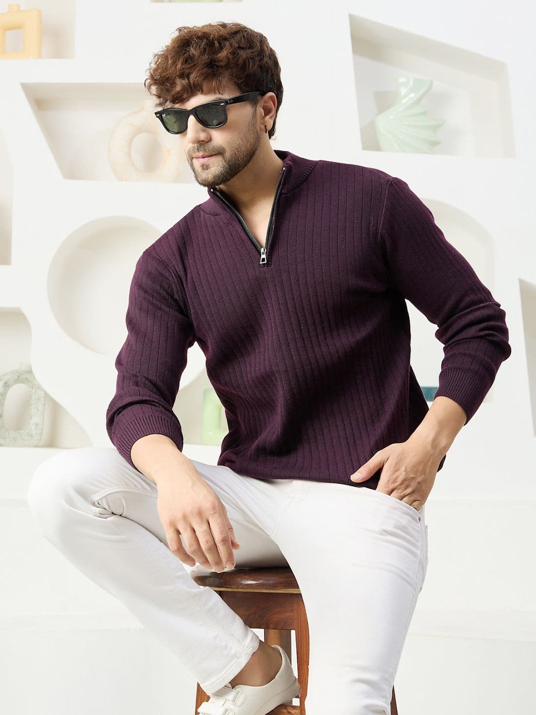 KVETOO Striped Turtle Neck Long Sleeves Acrylic Pullover Sweaters - view 1