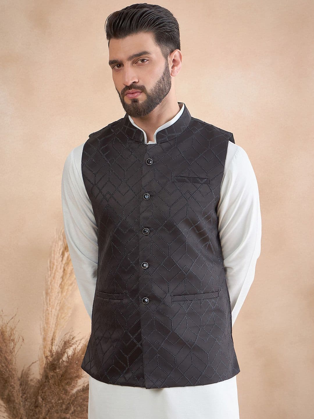 House of Pataudi Embellished Mandarin Collar Nehru Jacket - view 1