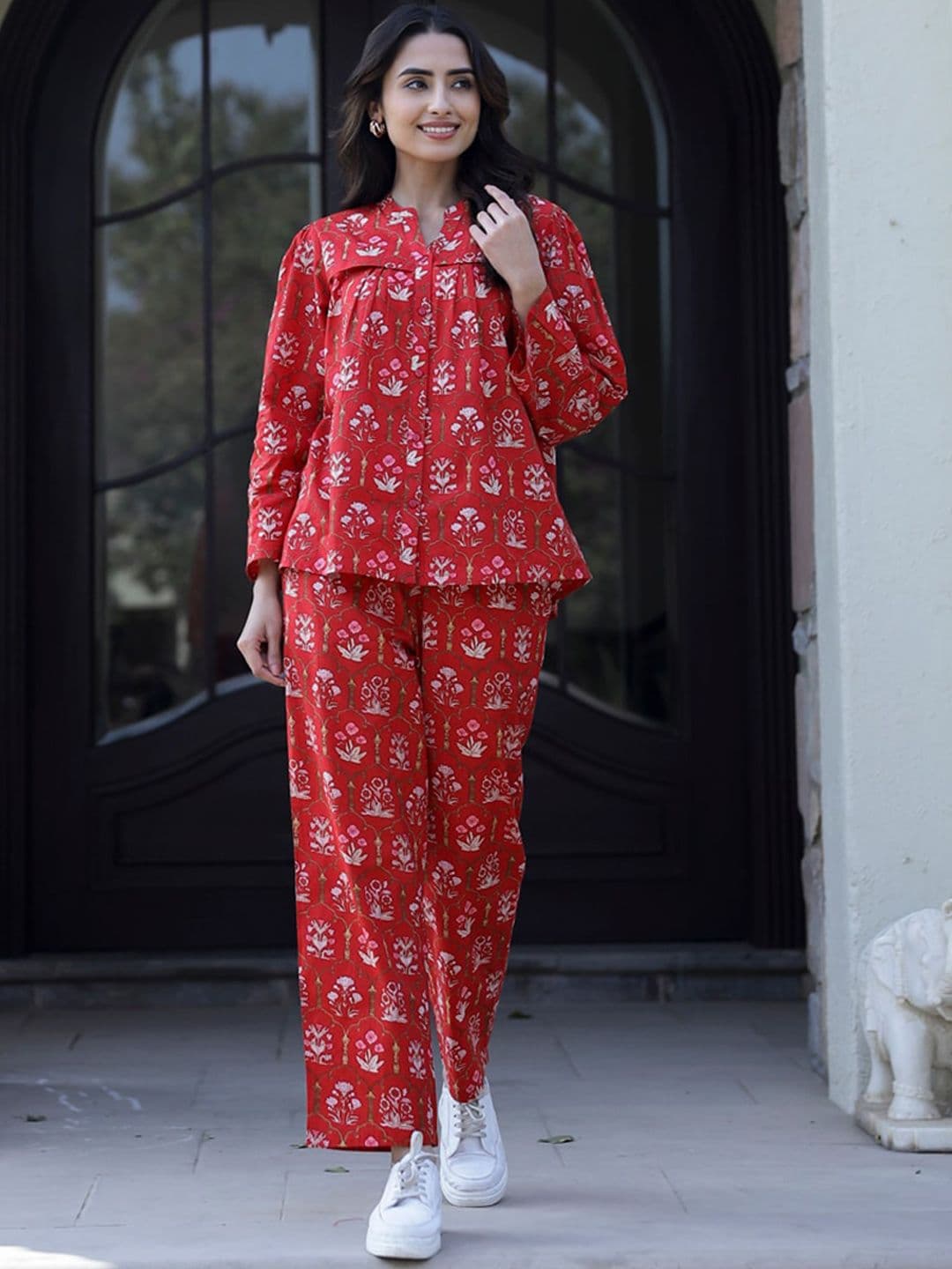 SANSKRUTIHOMES Floral Printed Pure Cotton Co-Ords Set - view 1